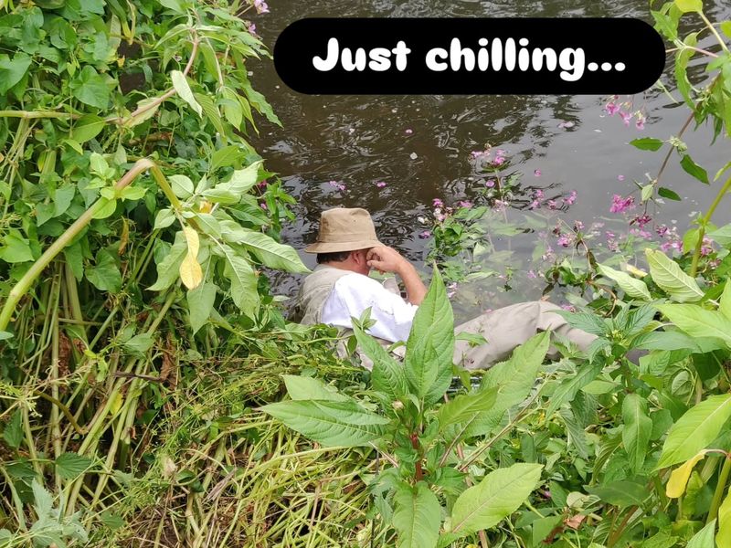 Throwback. Finding my father chilling with the fish in the river. He tried to listen to them, but th