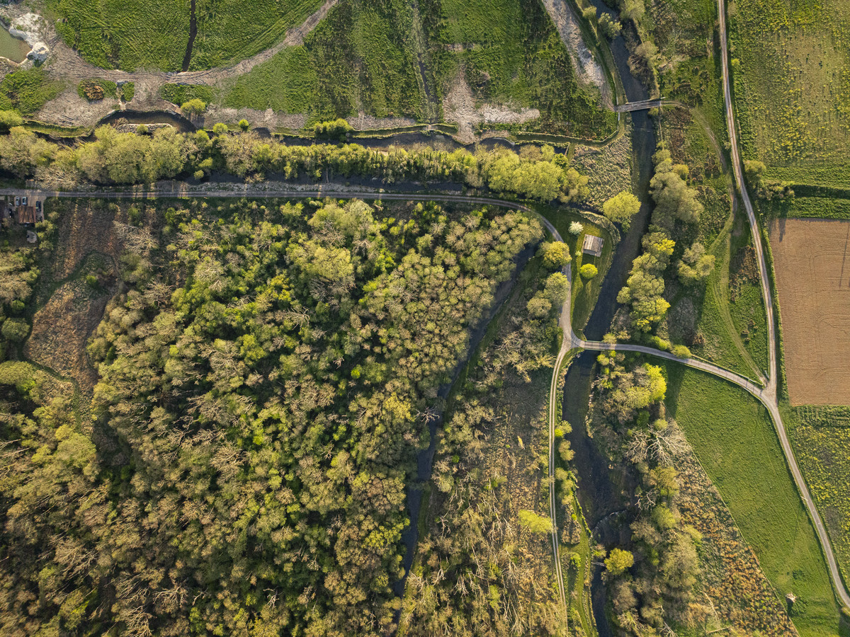Arial view of the Wilderness fishing beat on the river Kennet