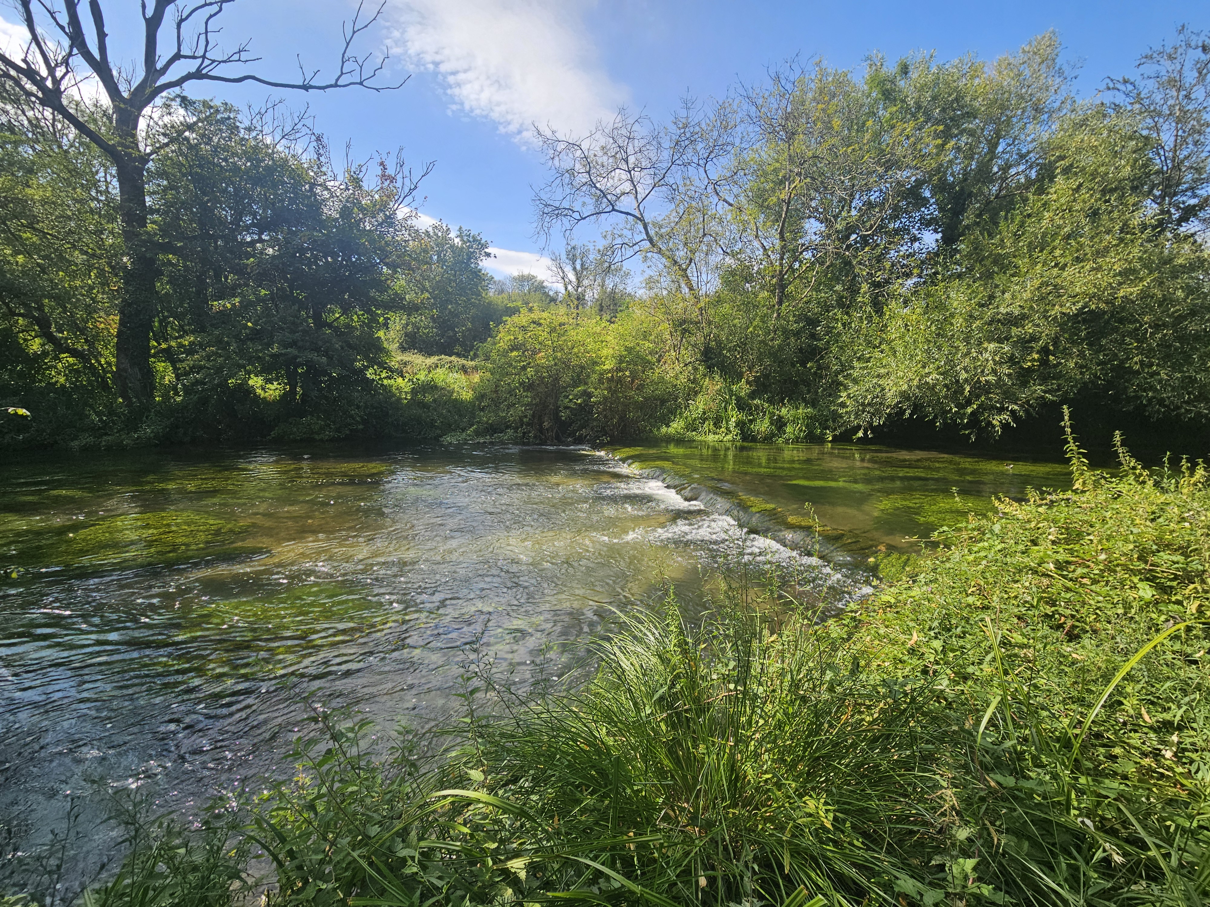 Picture of a chalkstream flowing over a river step